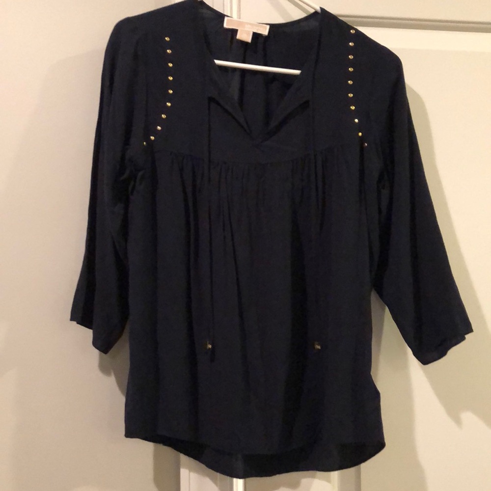 Michael Kors Navy Peasant Top